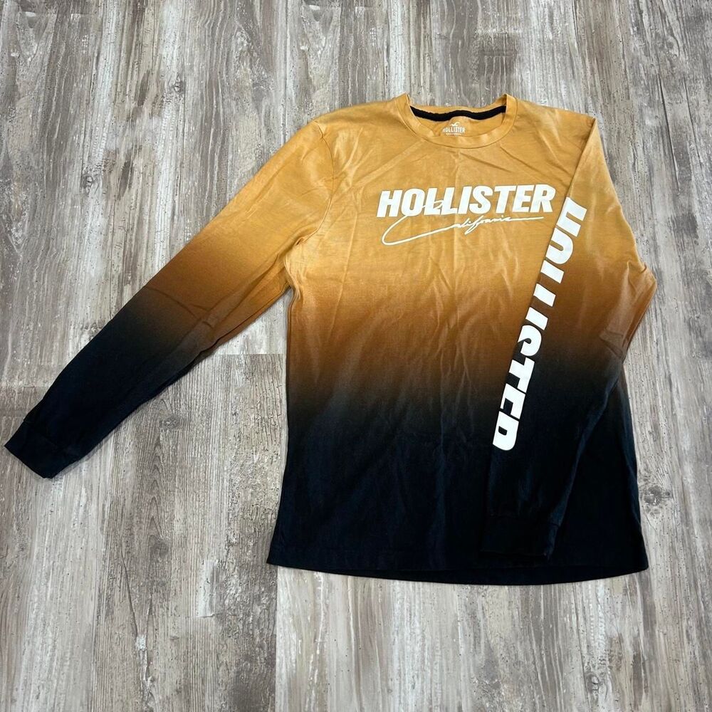 Hollister Men's y2k skater streetwear yellow + black ombre gradient long sleeve